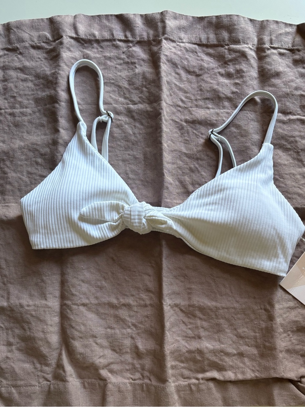 Andie White Ribbed Knot Bikini Top